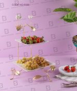 شیرینی خوری دو طبقه مربع گل و پرنده کد 6008